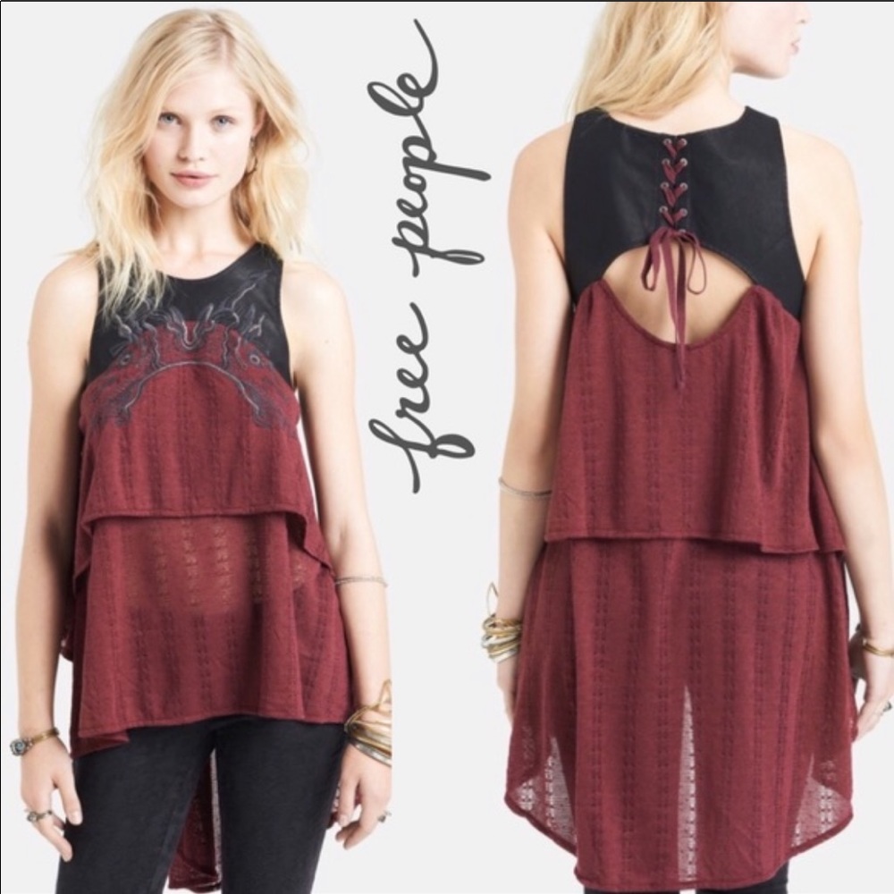 FREE PEOPLE Vegan Leather Tunic Tank Top Lace Up